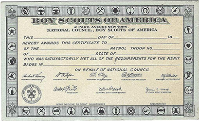 1920's-1930's Merit Badge Certificate