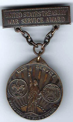 US Treasury War Service Award 1918 Used