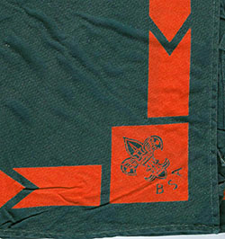 Boy Scout Neckerchief Green with Red Diamond and Green Tenderfoot Emblem and Red Border